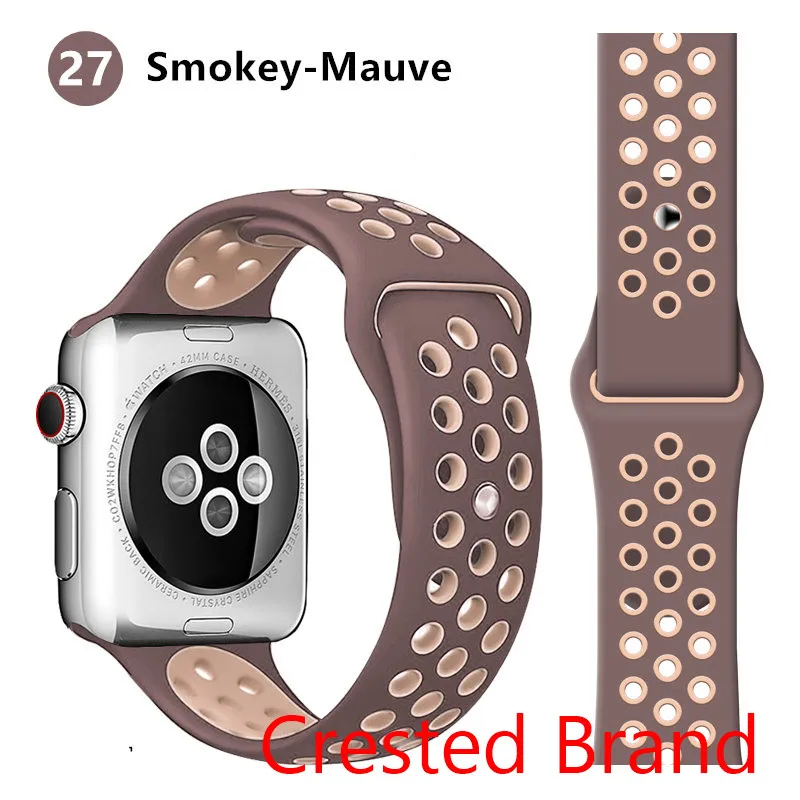 Smokey Mauve 27 Силиконовый ремешок для Apple watch band 42 мм 38 мм iWatch 4 band 44 мм 40 мм браслет часы correa резиновый ремешок для часов Apple watch 4 3 2 1 - Цвет ремешка: Smokey Mauve 27