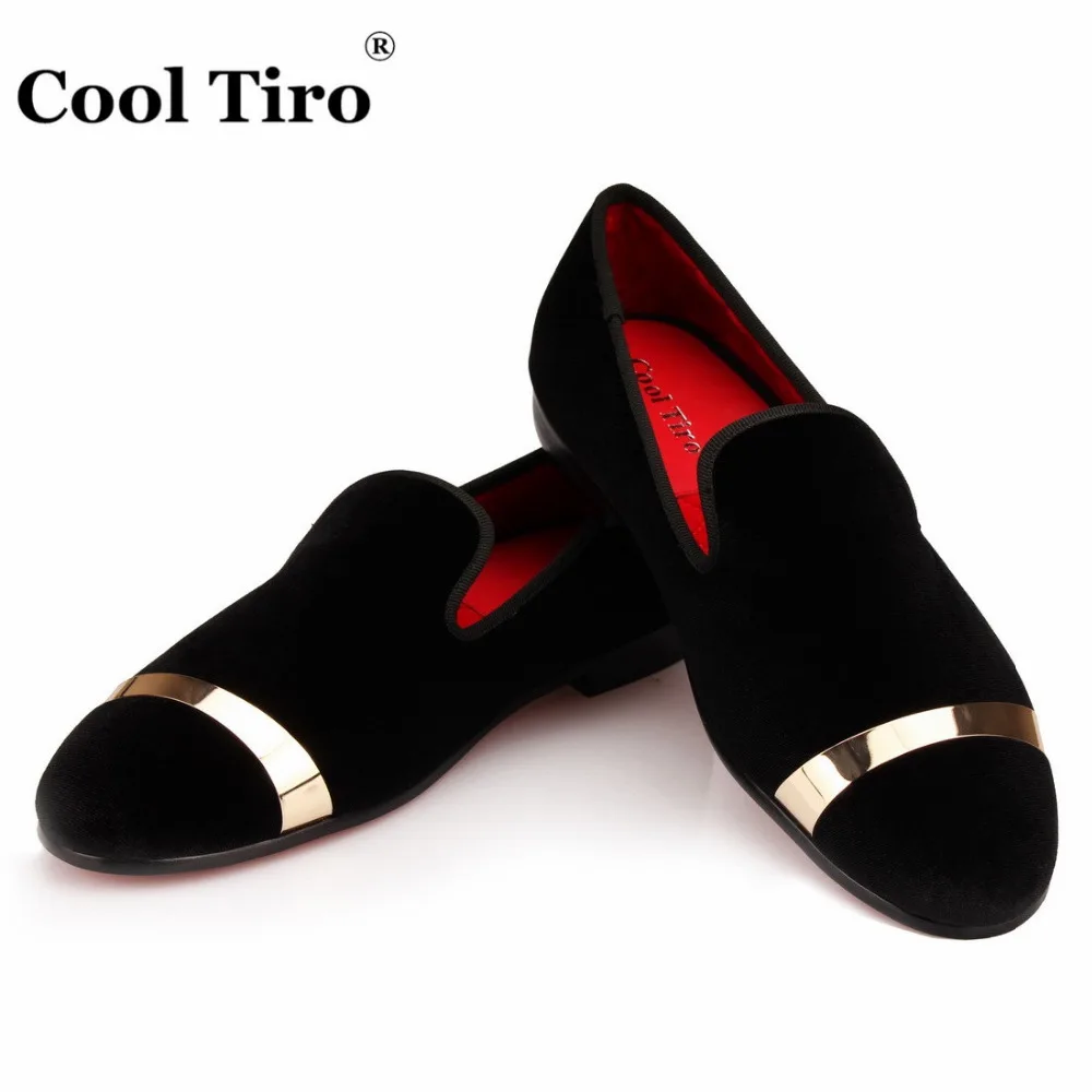 COOL TIRO red/White fashion Black velvet sheet metal iron casual loafers breathable men flats smoking slipper Wedding shoes | Обувь
