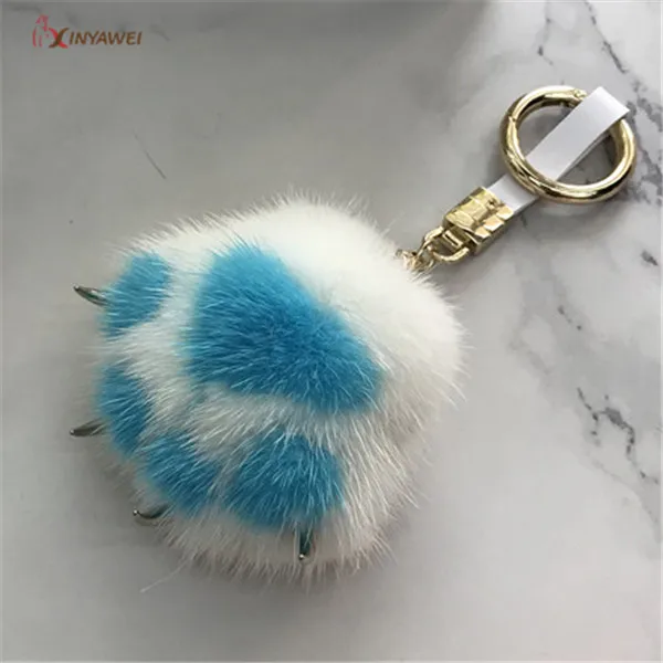 sky blue 9 Цвет брелок реального норки кошка лапой брелок помпон мех брелки на мешок милый пушистый кулон Аксессуары; - Цвет: sky blue