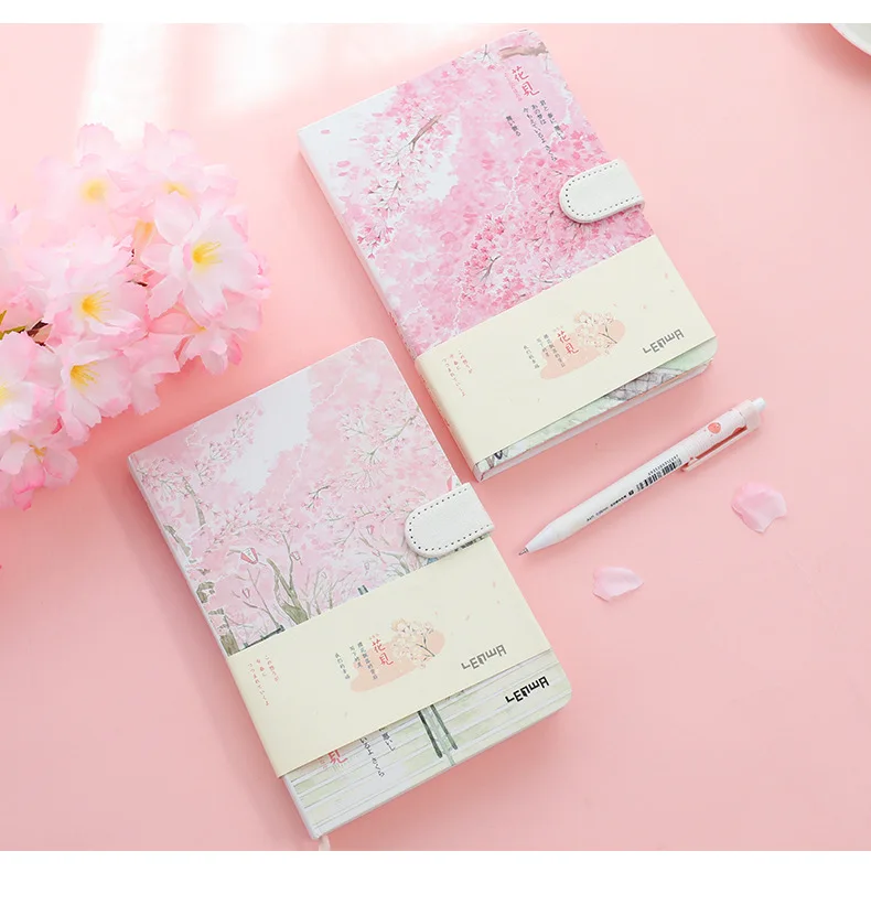 Lianhua 32K girl heart cherry blossom magnetic buckle account book hardcover notebook cute network red notebook