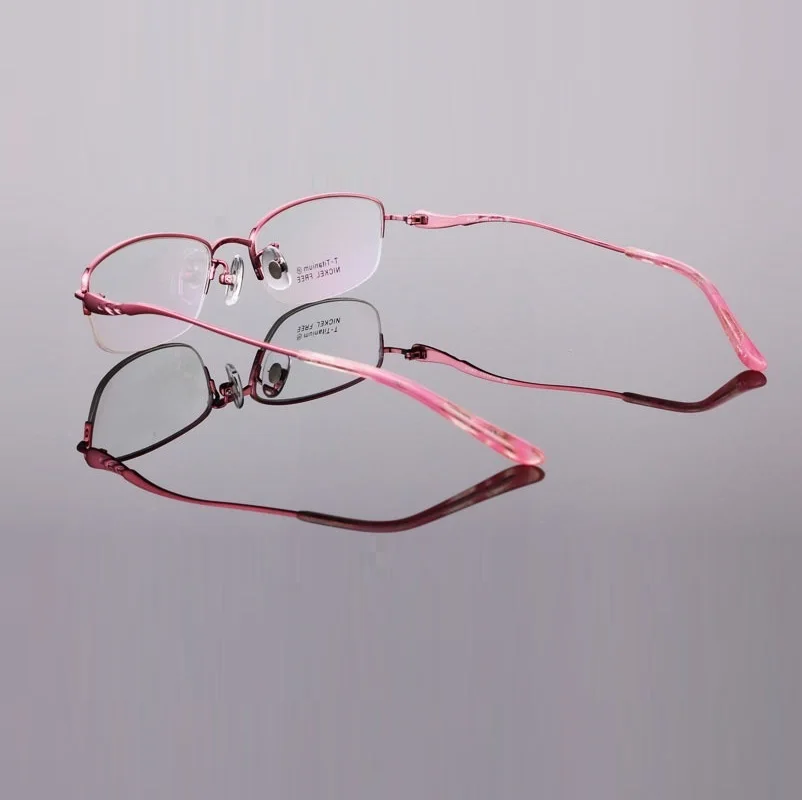 

W-135 pure titanium women eyeglasses frames business half rim electroplate eyeglass Optical myopia brand eyewear frames female