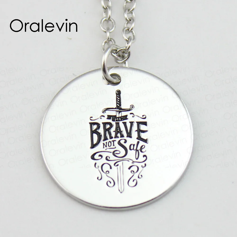 

THE BRAVE NOT SAFE Inspirational Hand Stamped Custom Necklace Gift for Teacher Jewelry,#LN590