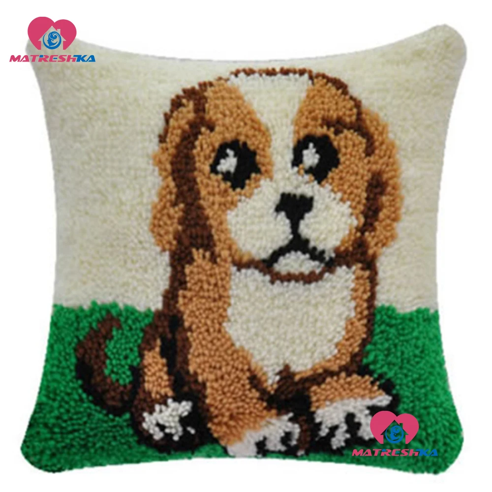 

Latch Hook Cushion Kit Pillow Do it yourself Crafts"Dog" Cross Stitch Pillow Needlework Crocheting Embroidery knitted Cushion