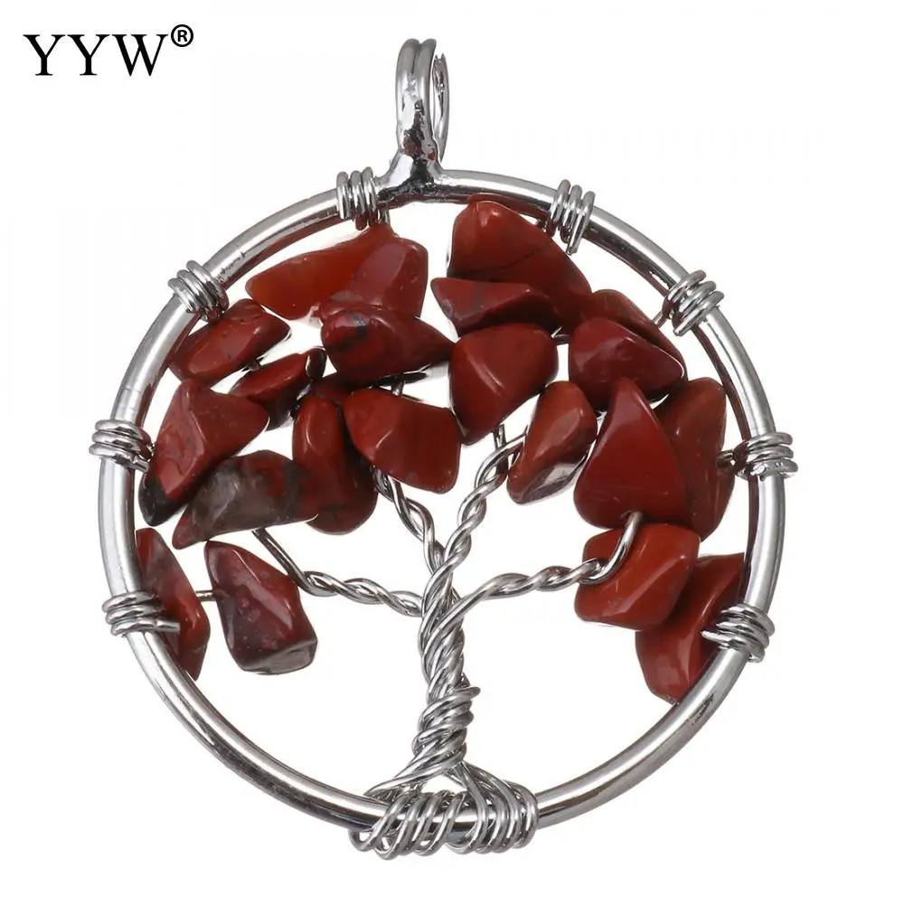 red jasper Натуральный кристалл удачная подвеска с деревом жизни полудрагоценный камень сердолик женское ювелирное ожерелье модное ожерелье с подвеской подарок - Окраска металла: red jasper