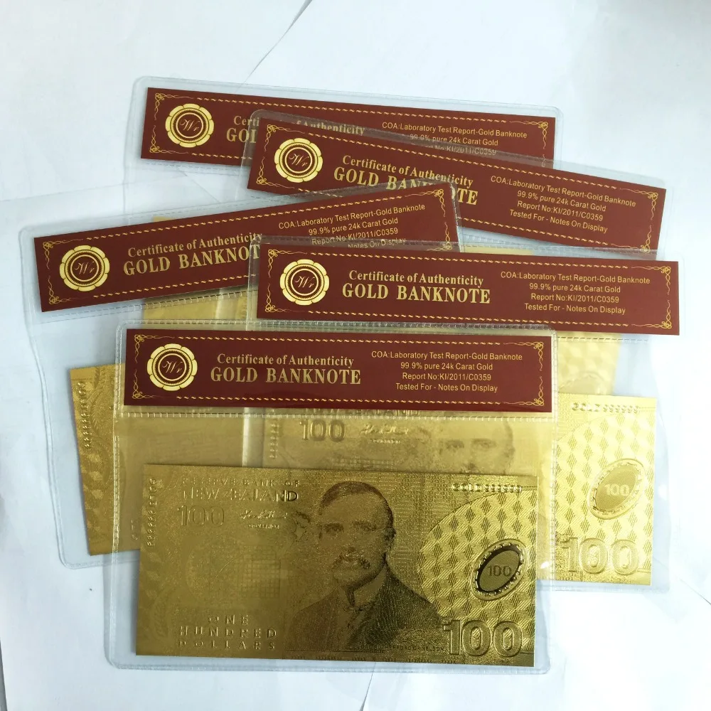 5 шт./лот хороший подарок Позолоченные банкноты Новая Зеландия 100 свадебный с ПВХ