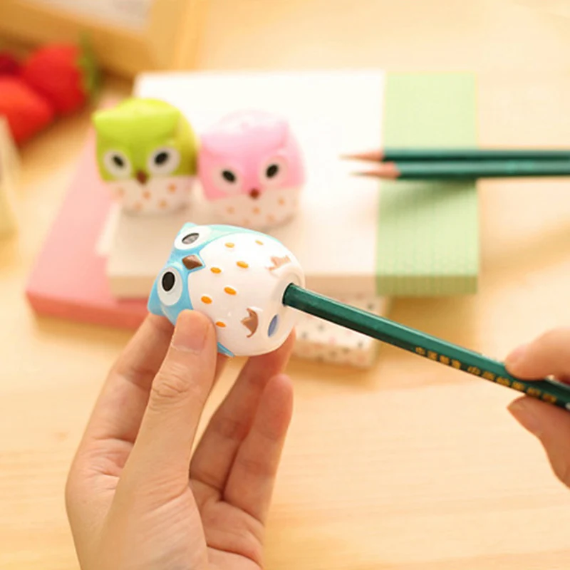 2 шт. милые Kawaii милые пластиковые сова вручную точилка для карандашей творческие канцелярские подарки для детские школьные принадлежности