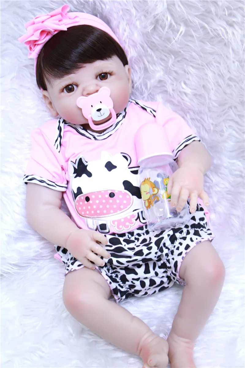 55 см силиконовый Reborn Baby Doll Toys коричневый парик для волос голубые/коричневые глаза