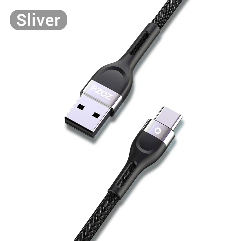 Silver PZOZ USB type c кабель для samsung S10 S9 xiaomi mi 9 8 redmi note 7 k20 Зарядное устройство для мобильного телефона Шнур быстрой зарядки шнур для зарядки телефона USB C кабель для передачи данных 3A кабель usb type c - Цвет: Silver