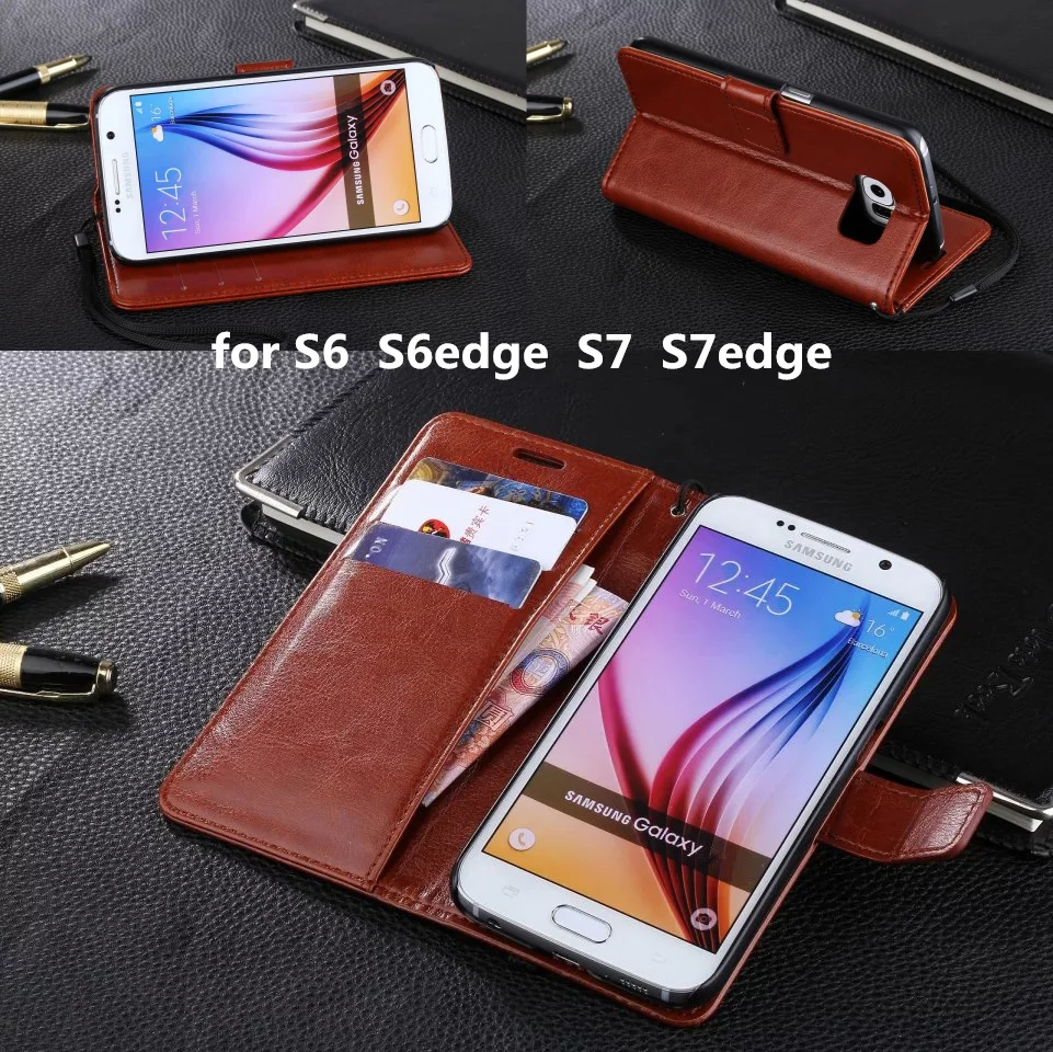 Чехол книжка SM S6 S6edge S7 S7edge для Samsung Galaxy Edge Стильный флип кошелек с отделением карт