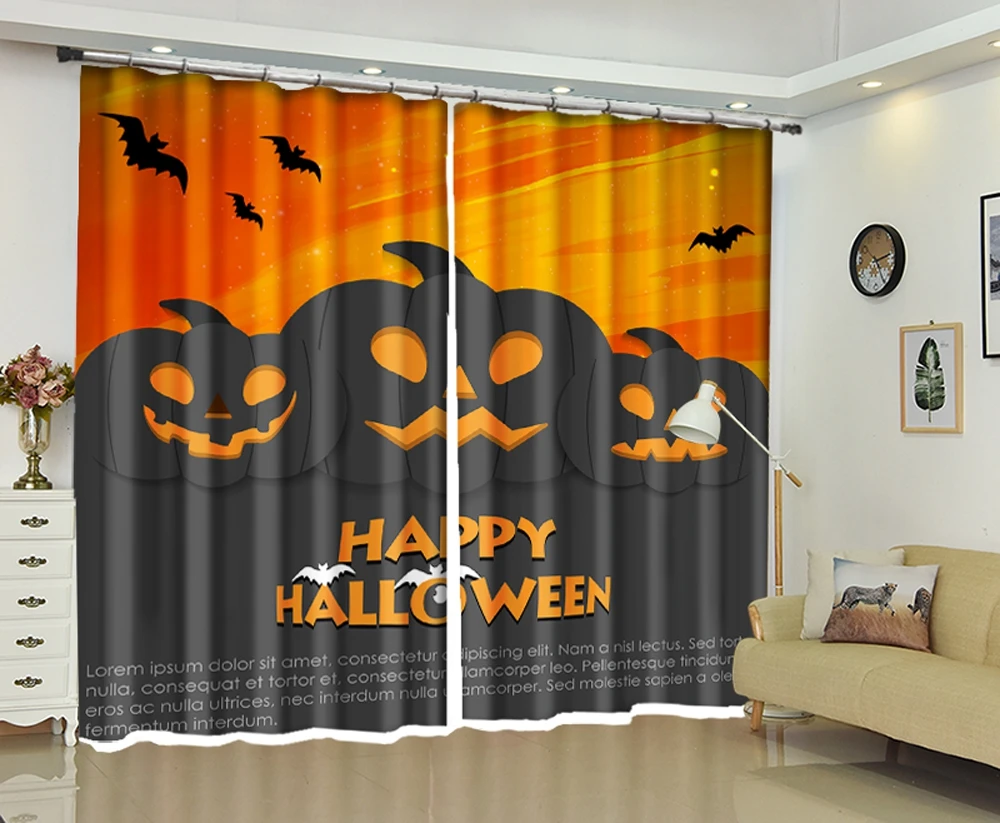 

Yellow pumpkin 3D Window Curtains Living Room Blackout Hotel Bedroom decorate 3D Enter Nowhere Drapes Cortina Rideaux pillowcase