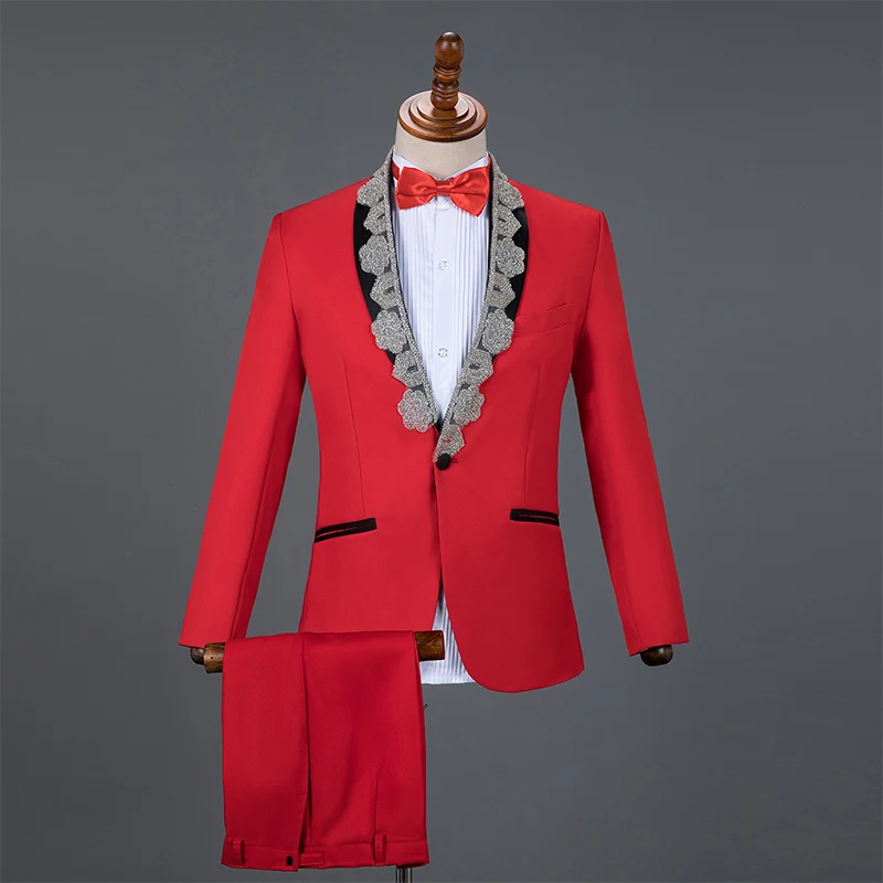 Темно-синие вечерние мужские костюмы 4 Цвета с вышивкой комплект блейзером для