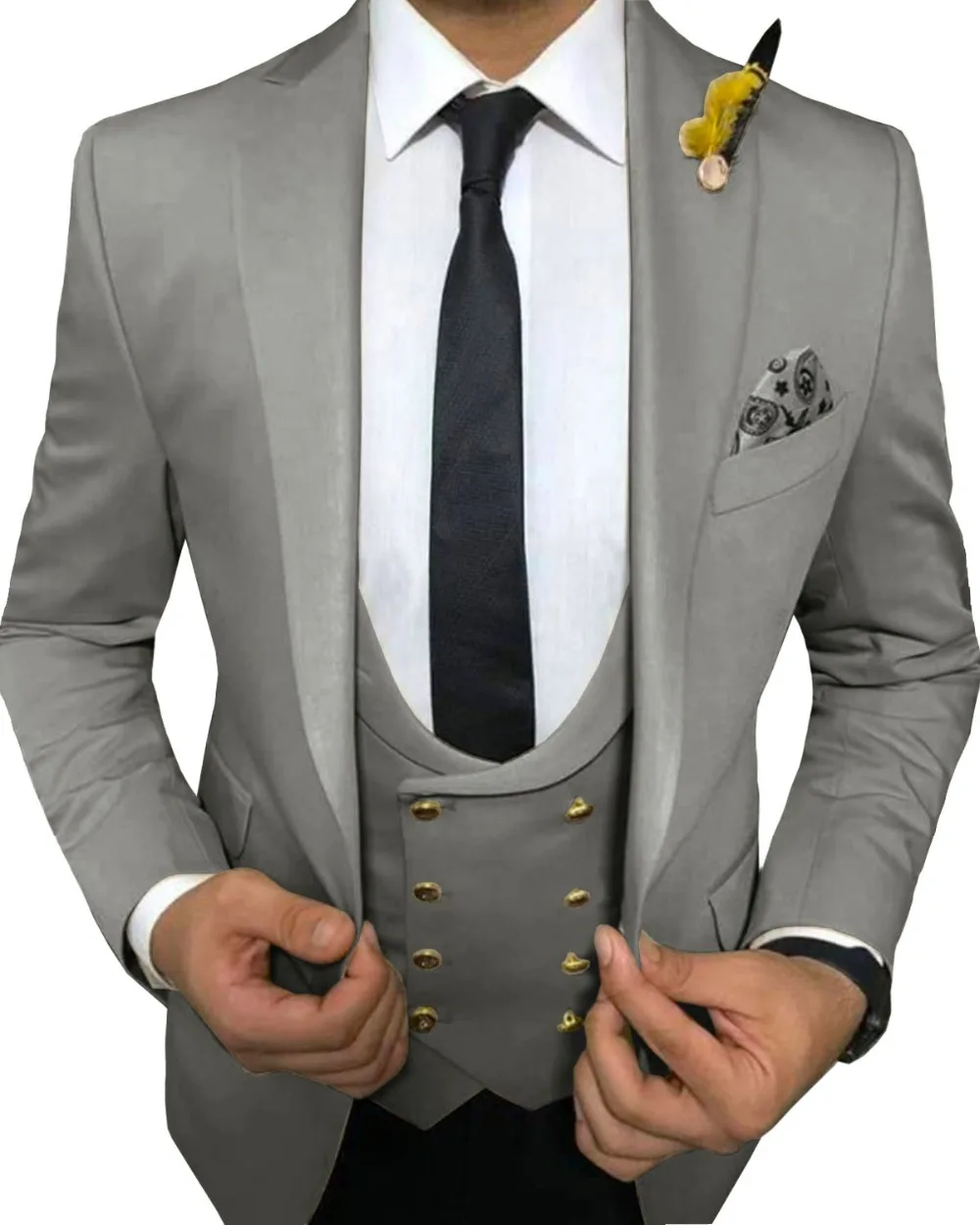 Для мужчин костюмы 3 предмета Slim Fit Бизнес жених армейский зеленый благородный Серый Белый смокинги для женихов Формальные свадебный