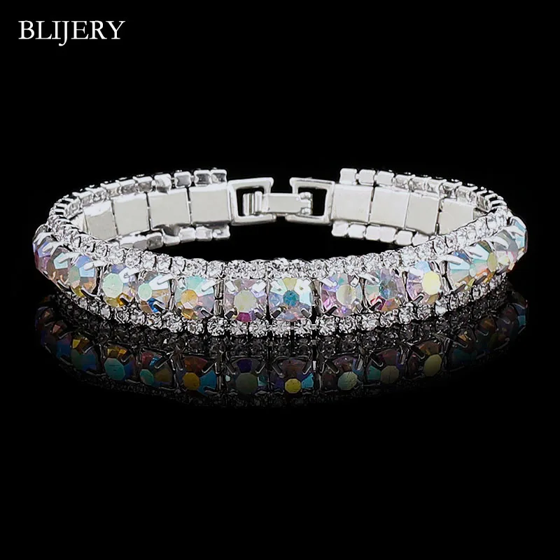 Colorful BLIJERY Посеребренная блестящая браслеты для женщин многоцветные Стразы цепочка браслеты и браслеты свадебный Рождественский подарок - Окраска металла: Colorful