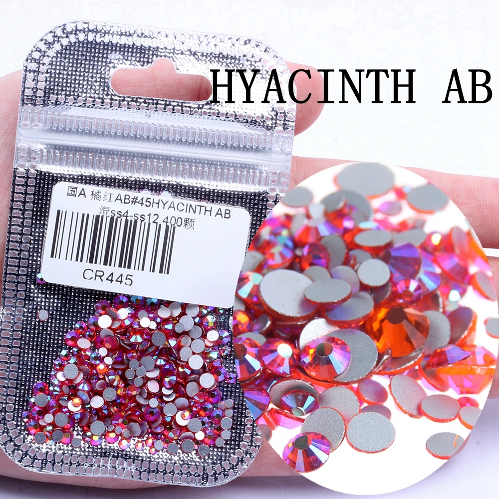 45 hyacinth ab 400 шт стеклянные стразы многоцветные AB смешанные размеры ss4-ss12 ногтей не Кристальные стразы горячей фиксации Flatback DIY ювелирные изделия одежды - Цвет: 45 hyacinth ab