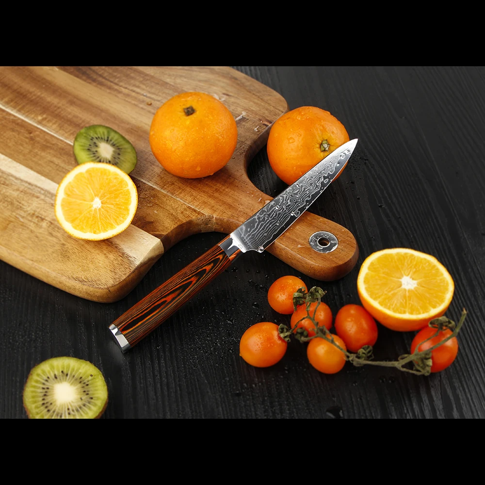BIGSUNNY Utility Knife peeling 5&quot Inch Cutlery Damascus Steel Kitchen Pakka Wood Handle | Дом и сад