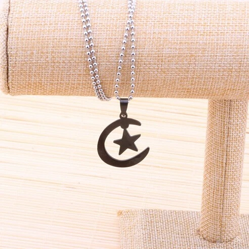 Исламский Аллах нержавеющая сталь Исламская Полумесяца луна и звезды кулон