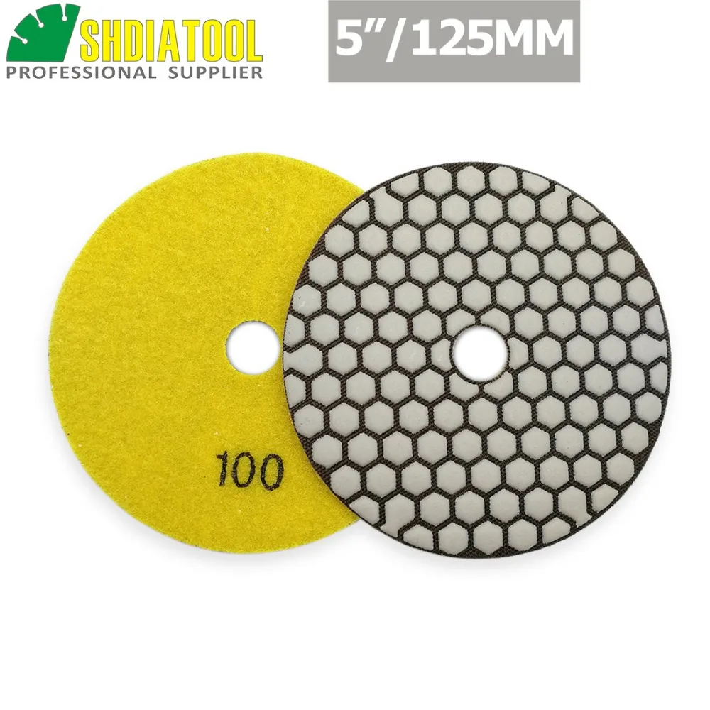 DIATOOL 6pcs 5"#100 B Diamond dry polishing pads 125mm Sanding Disc For Granite Marble Stone