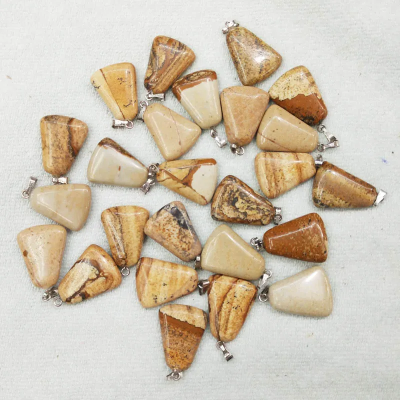 

2017 fashion high quality natural picture stone trapezium shape pendants charms for jewelry making 50pcs/lot wholesale free