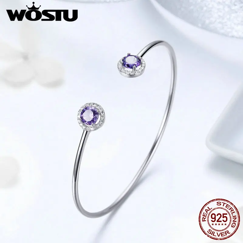 WOSTU 925 пробы Серебряный ослепительный Сказочный Фиолетовый Регулируемый Браслет-манжета и браслет для женщин Серебряное модное ювелирное изделие DXB098