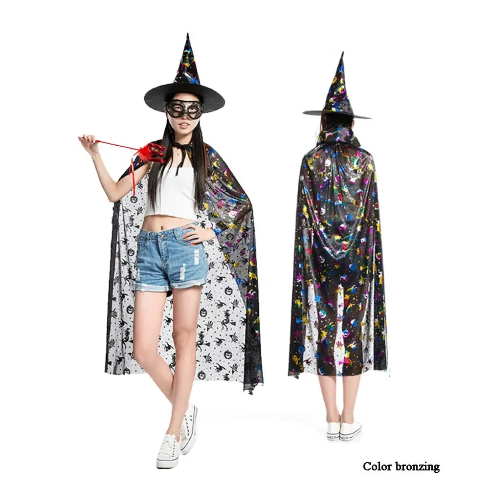 Free Shipping Halloween cloak children's Adult performance costumes COS Witch Ghost Black Bronzing Costumes Cloak |