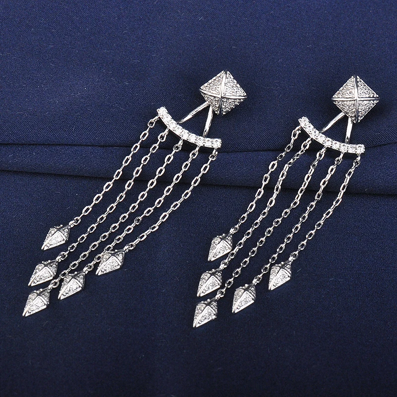 Серьги-подвески стразы блестящие синие в европейском и американском стиле |