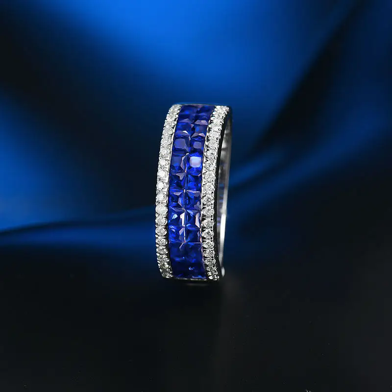 LANMI OFFCIAL Fine Jewelry Solid 14Kt из белого золота для мужчин, обручальное кольцо с натуральным синим сапфиром и бриллиантом для мужчин