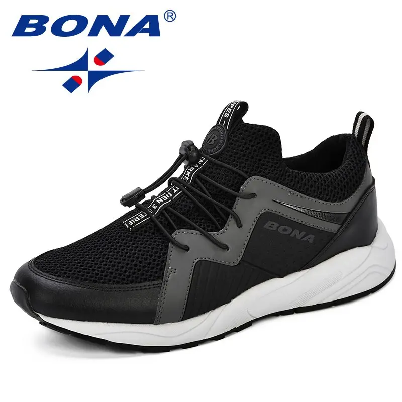 BLACK DARK GREY BONA/мужская спортивная обувь; коллекция года; брендовые дышащие кроссовки для бега; zapatillas hombre; Высококачественная Мужская обувь; кроссовки для тренировок; Уличная обувь - Цвет: BLACK DARK GREY