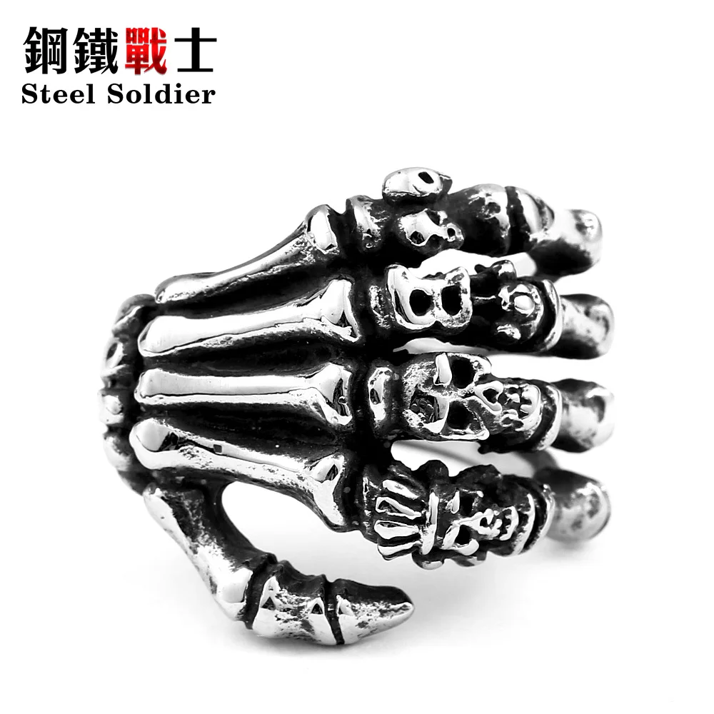 Стальное солдатское кольцо новый стиль оптовая продажа Череп рука нержавеющая