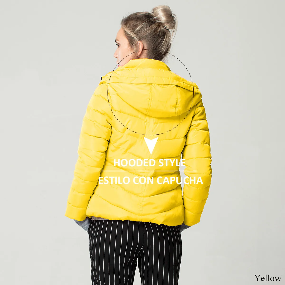 Hooded--Yellow Желтая Женская осенне-зимняя куртка с капюшоном и воротником-стойкой Женская Базовая куртка с хлопковой подкладкой верхняя одежда, пальто FICUSRONG - Цвет: Hooded--Yellow