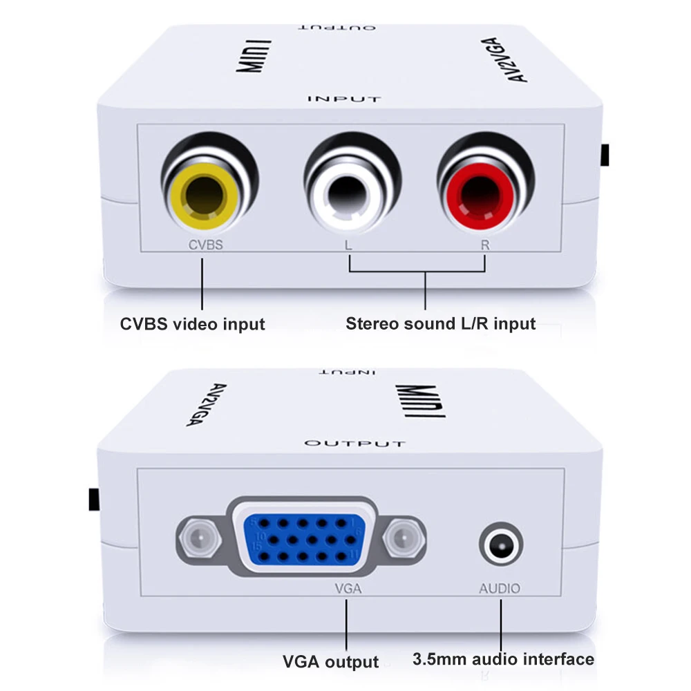 Мини преобразователь AV2VGA AV RCA CVBS в VGA видеопреобразователь с 3 5 мм аудио ПК HDTV