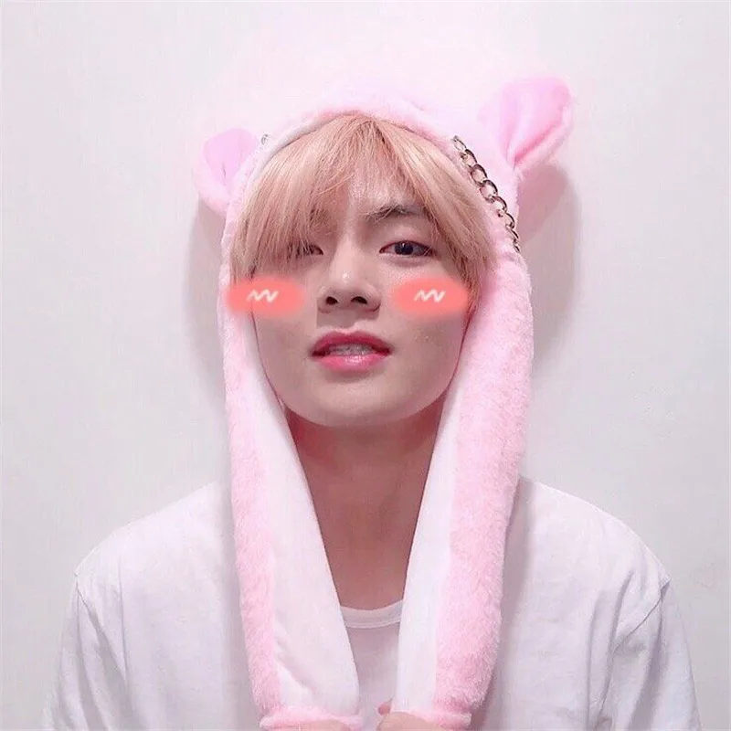 SUGA V Мода K POP Pinch движущийся мультфильм розовый кролик шапка со Свинкой прекрасный стиль теплая шапка для пар студентов - Цвет: Розовый