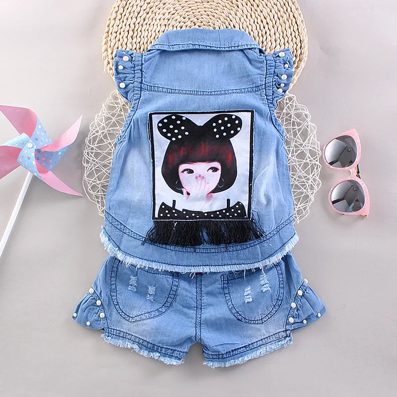 Ковбойская футболка без рукавов для маленьких девочек + шорты спортивные костюмы