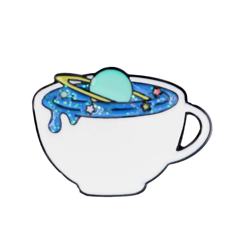 Cup and coffee skull stars Cat combination Denim Enamel lapel pins collection Badges Brooches Gifts for friend Jewelry wholesale