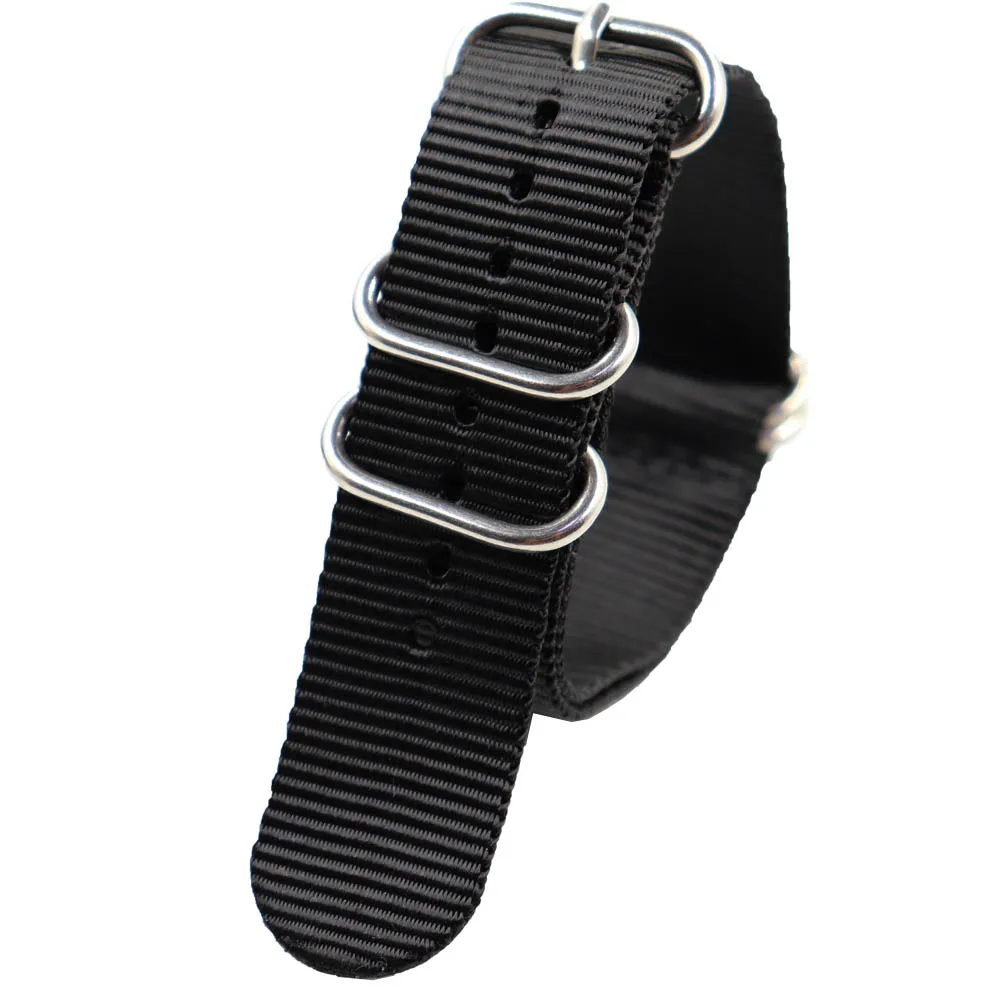 Высокое качество нейлон устойчивы Straps18mm 20 мм 22 мм желтый коричневый часы ремешок NATO ремешок для зулу ремешок пряжка кольцо - Цвет ремешка: Black