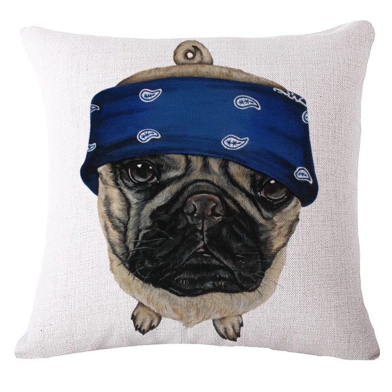 Animal Dog Series Printed Square Cotton Linen Cushion No Filler Decorative Car Sofa French Bulldog Pillow Throw Pillows | Дом и сад