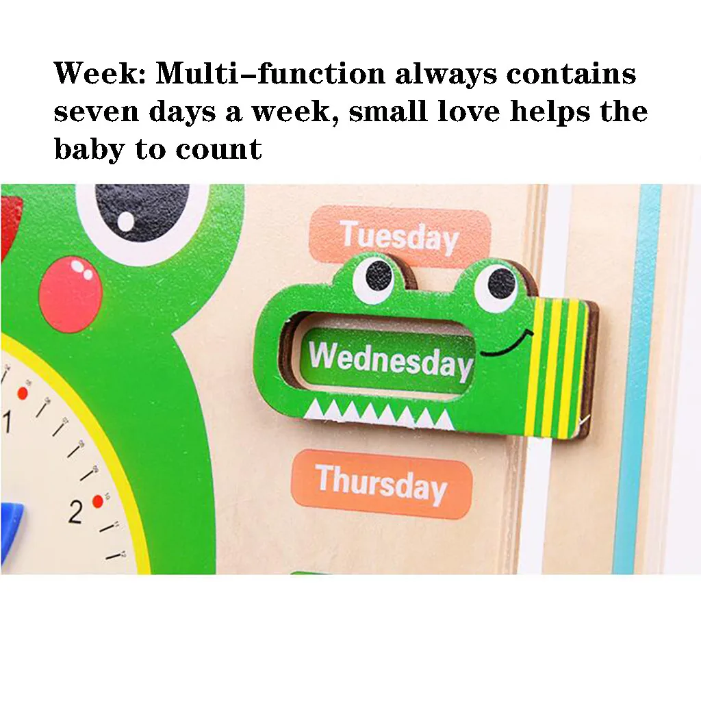 

Wooden Cartoon Frog Calendar Clock Set Children Wood Calendar Time Cognitive Matching Toys Kids Early Learning Education Toys 50