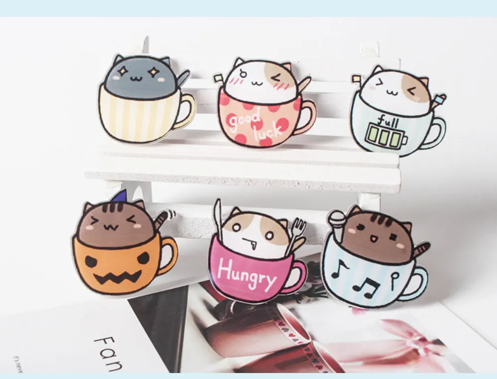 1 шт. ручная роспись чашка в виде кошки серии акриловые значки Kawaii значки на рюкзак Значки для Одежды Булавка брошь Z67