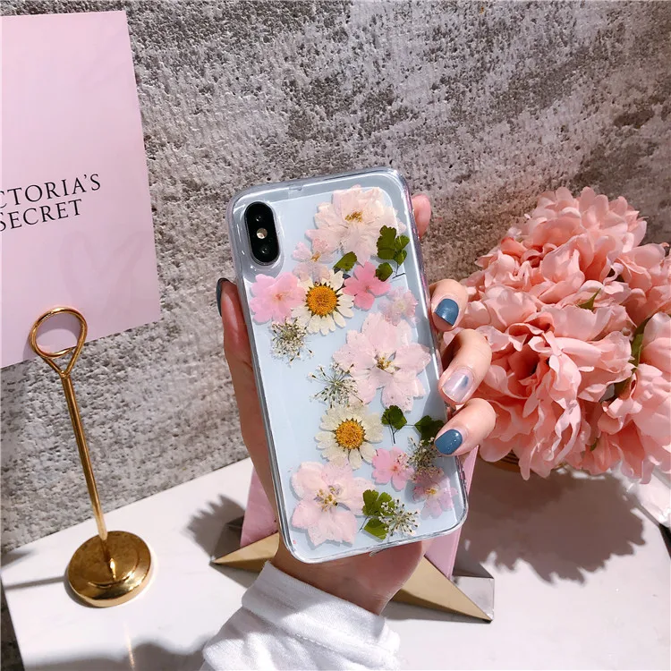 Настоящая гербарий для iphone XR настоящая Цветочная сумка для телефона iphone 6 6s 7 8 9 plus XS X XS MAX с гидрогелевой пленкой