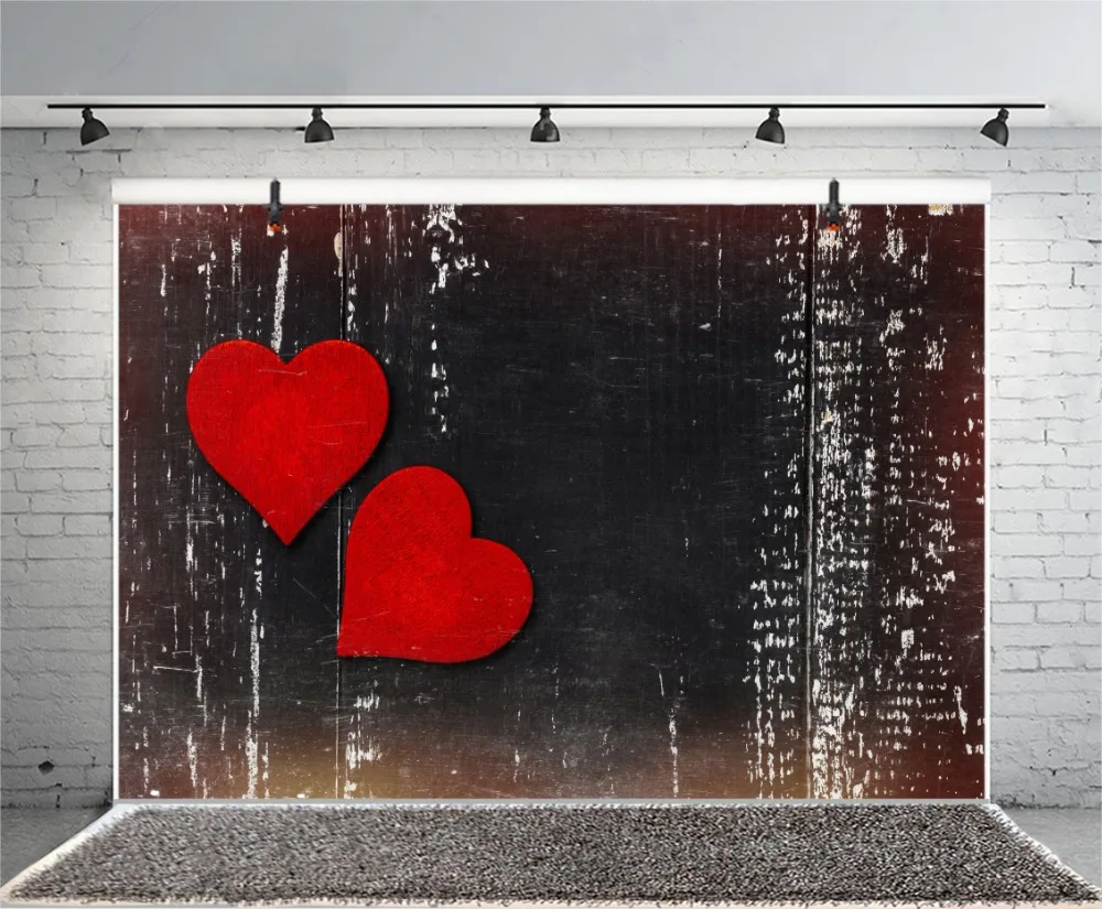 Laeacco Dark Wooden Board Red Love Heart Baby Child Doll Portrait Photo Backgrounds Photography Backdrops Photocall Studio | Электроника
