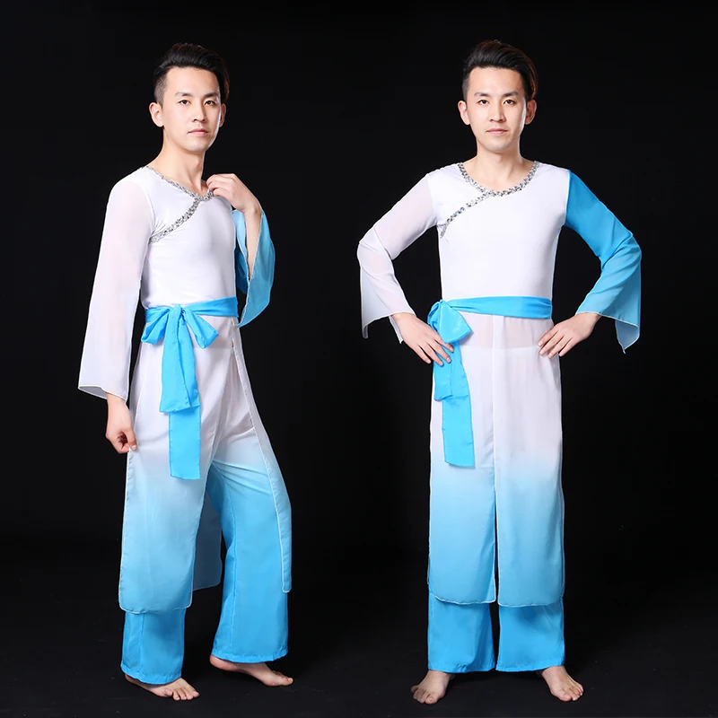 Rushed китайский Hanfu Классическая танца Костюмы Для мужчин Национальный Костюм Градиент Современная Античная Китайский Стиль
