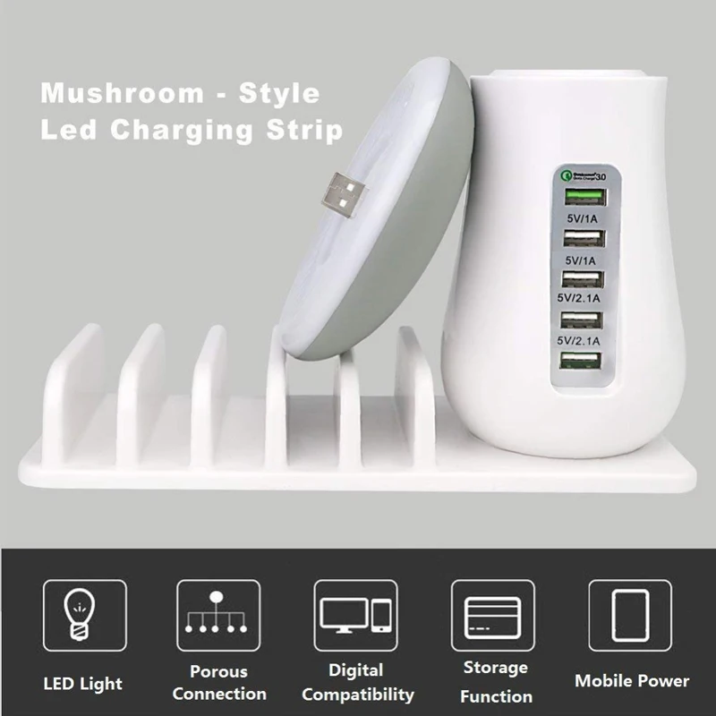 С несколькими usb-портами мобильного телефона Зарядное устройство гриб светодиодный свет лампы зарядная станция Док-станция QC 3,0 Быстрый Зарядное устройство для samsung Xiaomi