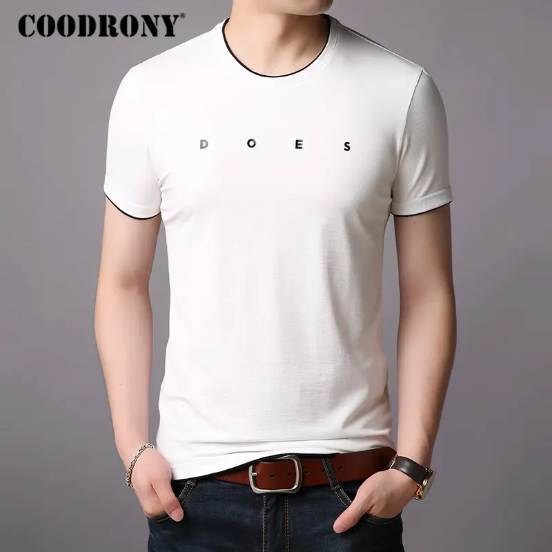 Бренд COODRONY, Мужская футболка с коротким рукавом, мужская летняя уличная одежда, повседневные мужские футболки с круглым вырезом, хлопковая Футболка Homme S95003 - Цвет: Белый