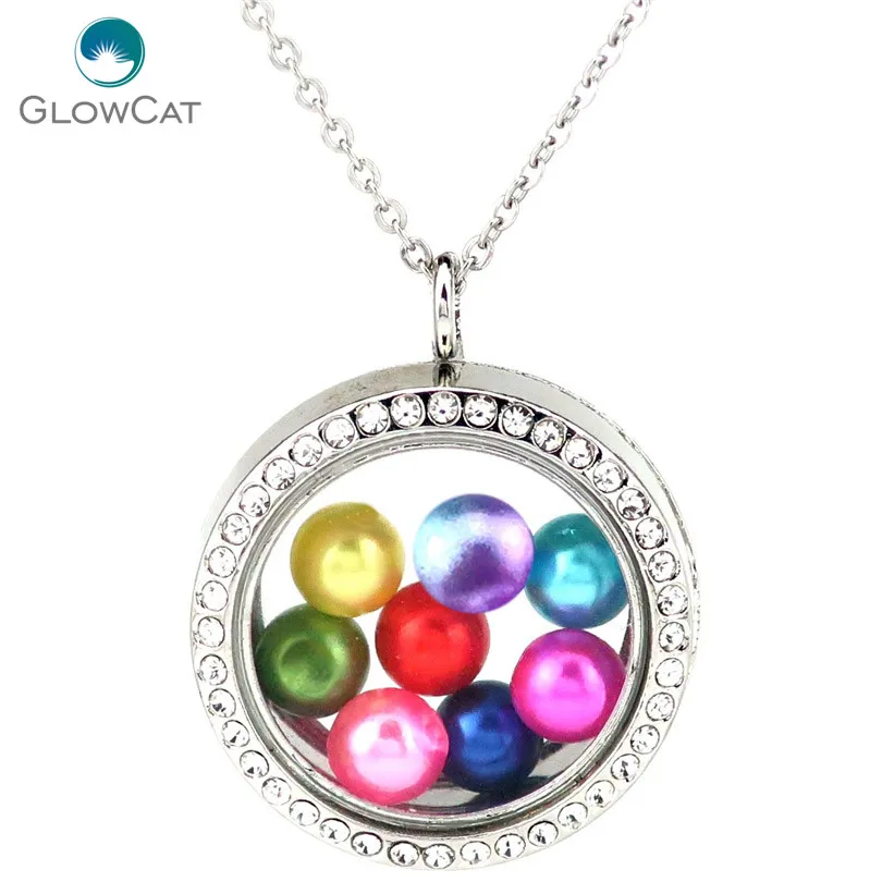 big round Rhinestone Еще стиль диаметр 8 мм 10 мм бусины Геометрическая медальон жемчужная клетка плавающее подвесное колье с горным хрусталем - Окраска металла: big round Rhinestone