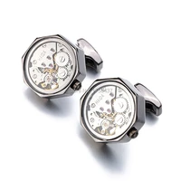 promotion immovable watch movement cufflinks stainless steel steampunk gear watch mechanism cuff links for mens relojes gemelos