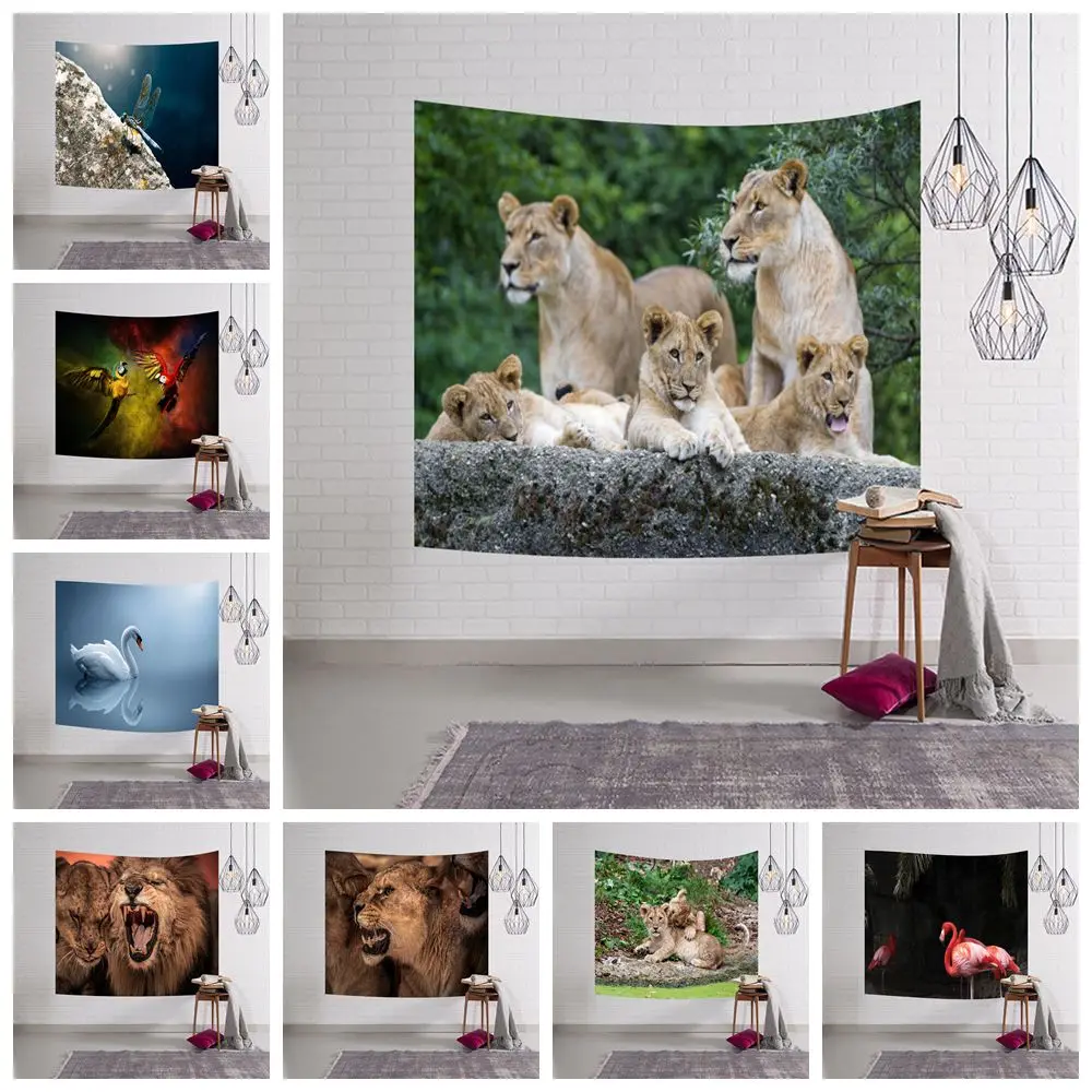 Geometry Tapestry Animal Tiger cloth Wall Hanging Beach Round 3d Animal Lion Tapestry decorative blanket 150x130 Bedroom Large