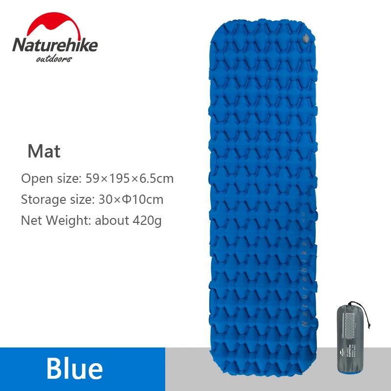 Mat-blue Naturehike открытый надувной матрас Кемпинг спальный коврик для пешего туризма одиночный влагостойкий коврик с воздушным мешком - Цвет: Mat-blue