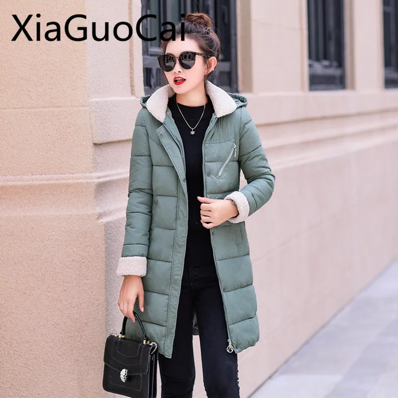 2018 зимние женские пальто хлопковая одежда длинные и куртки стеганая куртка шапка