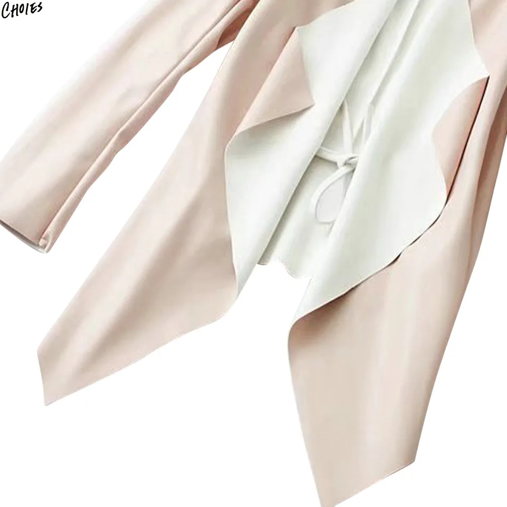 2 цвета искусственная кожа водопад спереди широкий отворот куртка осень для