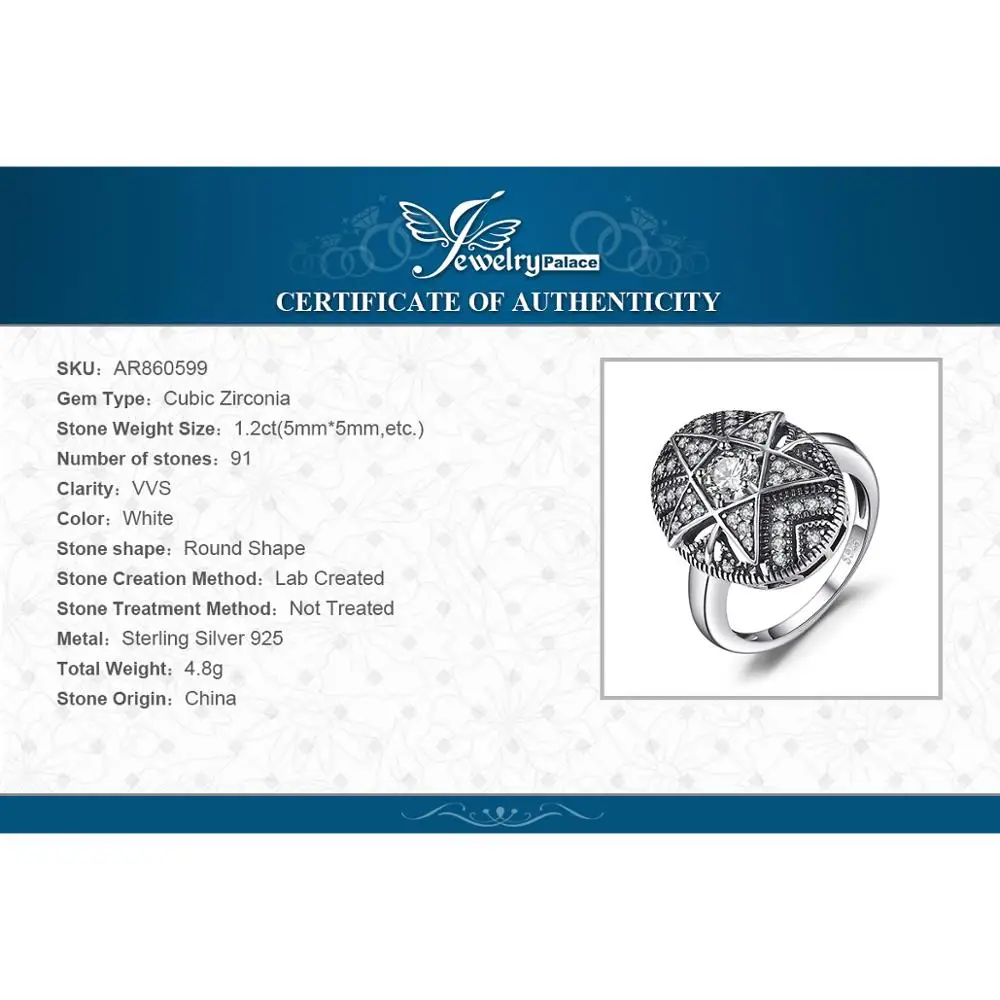 Jewelrypalace Star 1.0ct кубического циркония кольцо филигрань 925 стерлингов Серебряные кольца для Для женщин Модные украшения подарок для мамы