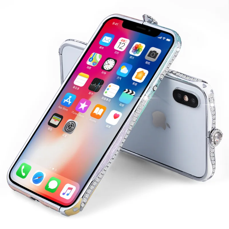 Разноцветный чехол с сердечками для iPhone XS X, роскошный алюминиевый бампер для iPhone 8, 7, 6 Plus, чехол с бриллиантами для iPhone XR, XS Max
